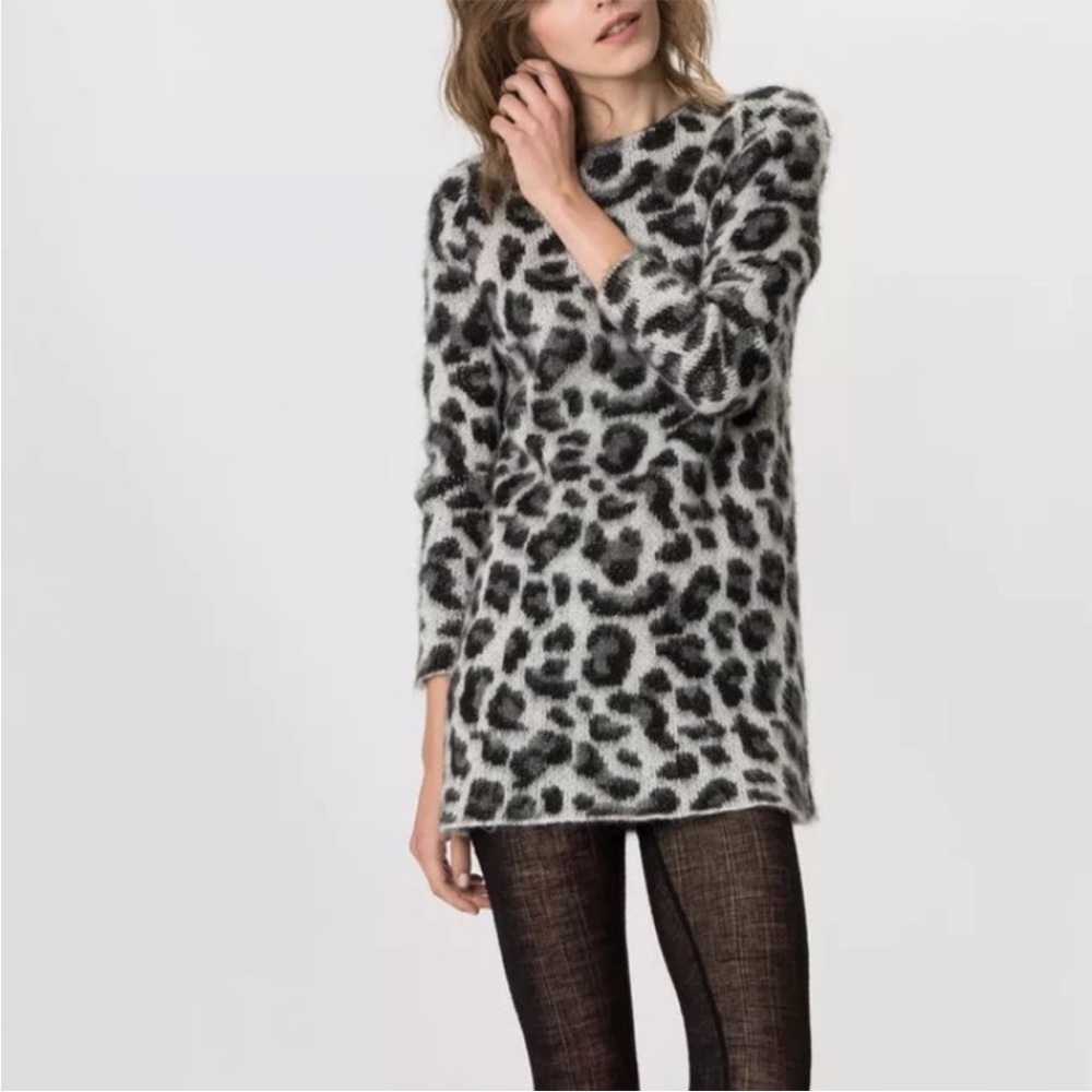 Maje Knitted Leopard Print Sweater Dress